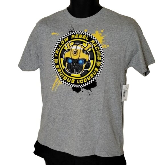 Transformers Boys 16 to 18 Gray Bumblebee Yellow Rebel Racing T-Shirt New - Picture 2 of 6